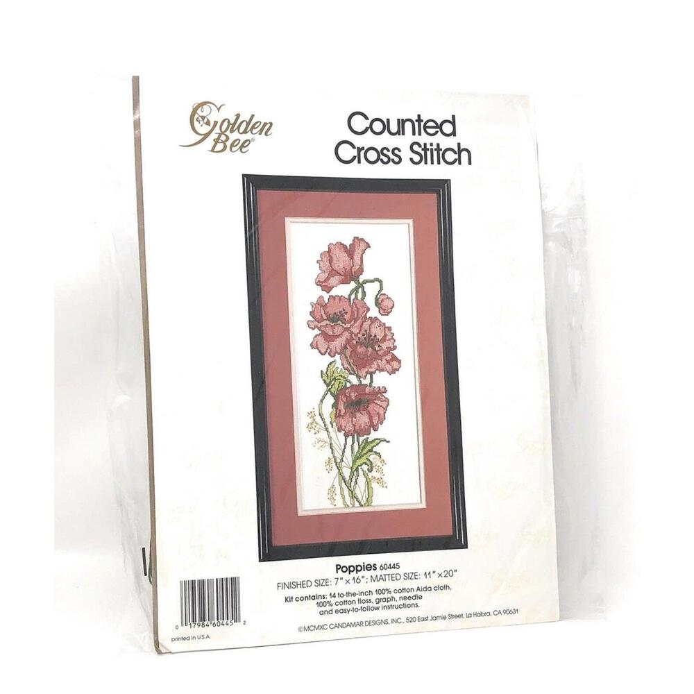 Golden Bee POPPIES Counted Cross Stitch Kit #60445 - 7" x 16" - Matted 11" x 20"